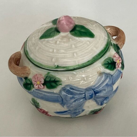 VTG 1985 Haldon Japanese Majolica Ceramic Ribbon Basketweave Teapot 3 Piece Set